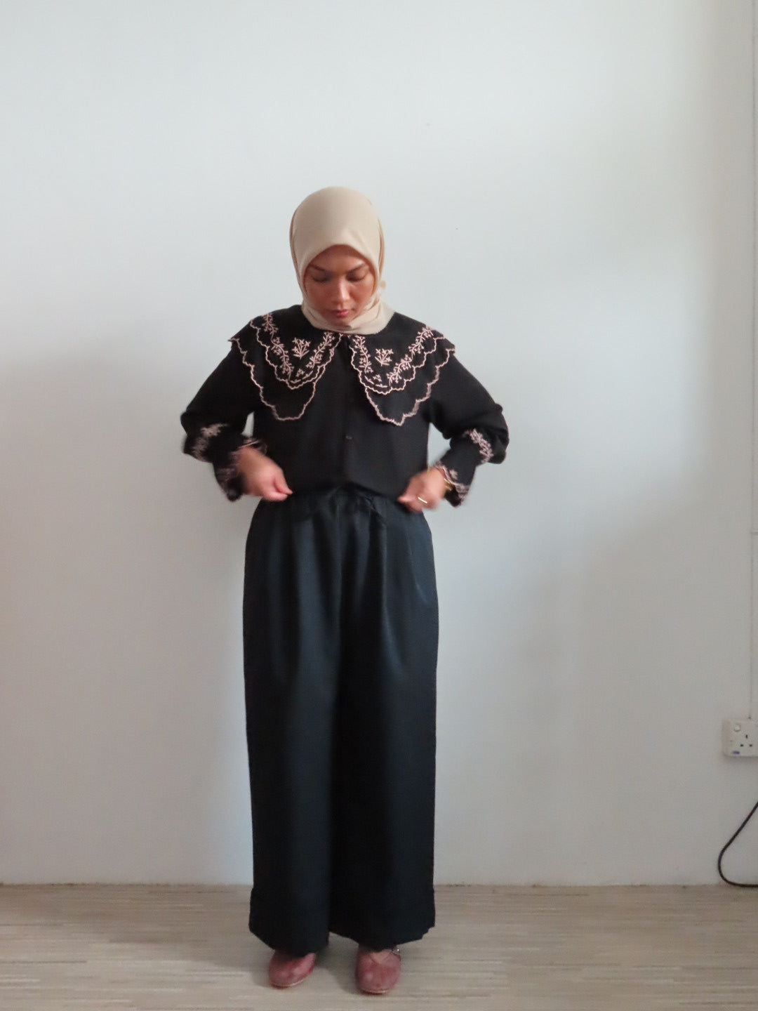 Lace Hem Boyfriend Pants