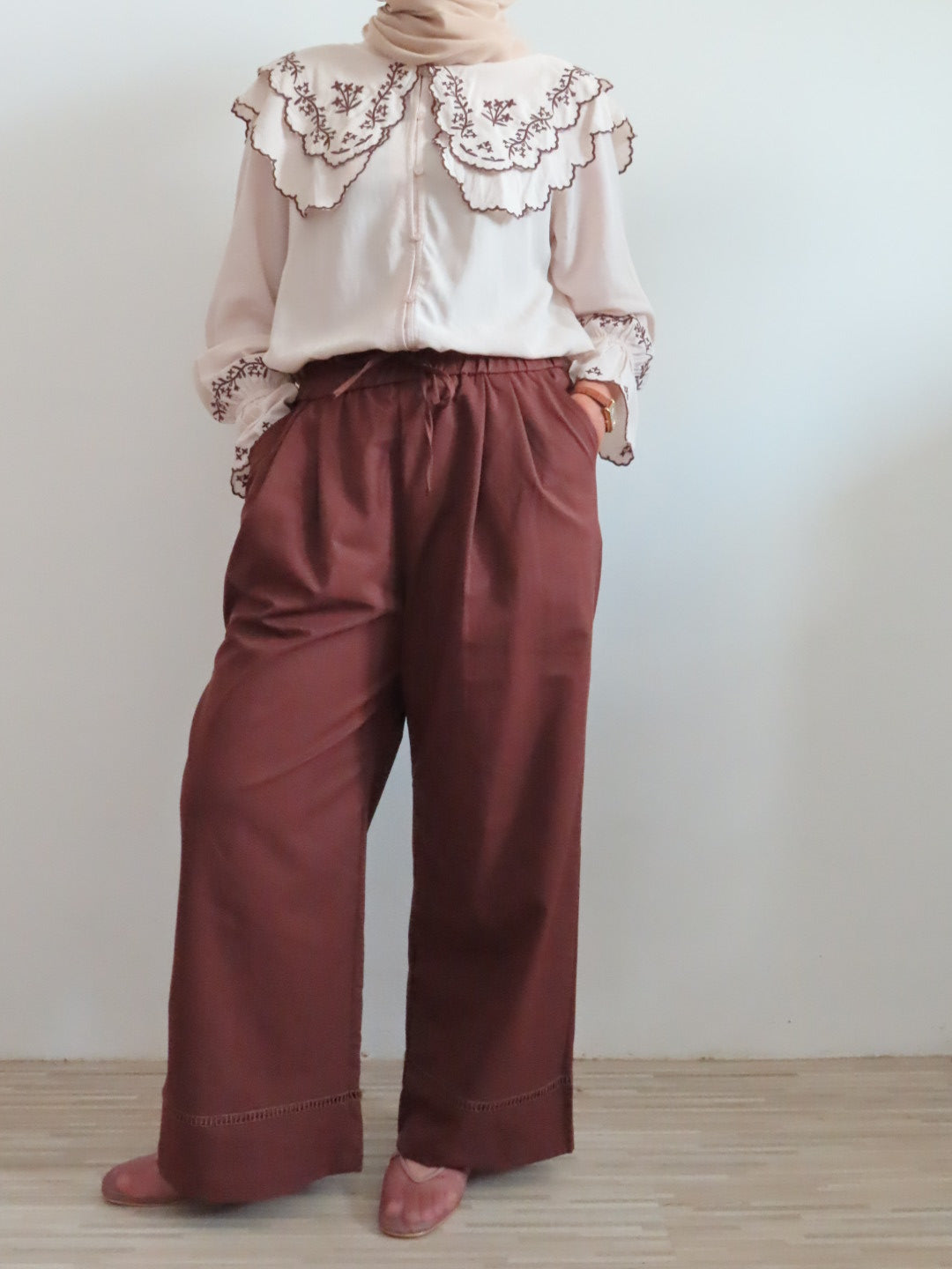 Lace Hem Boyfriend Pants