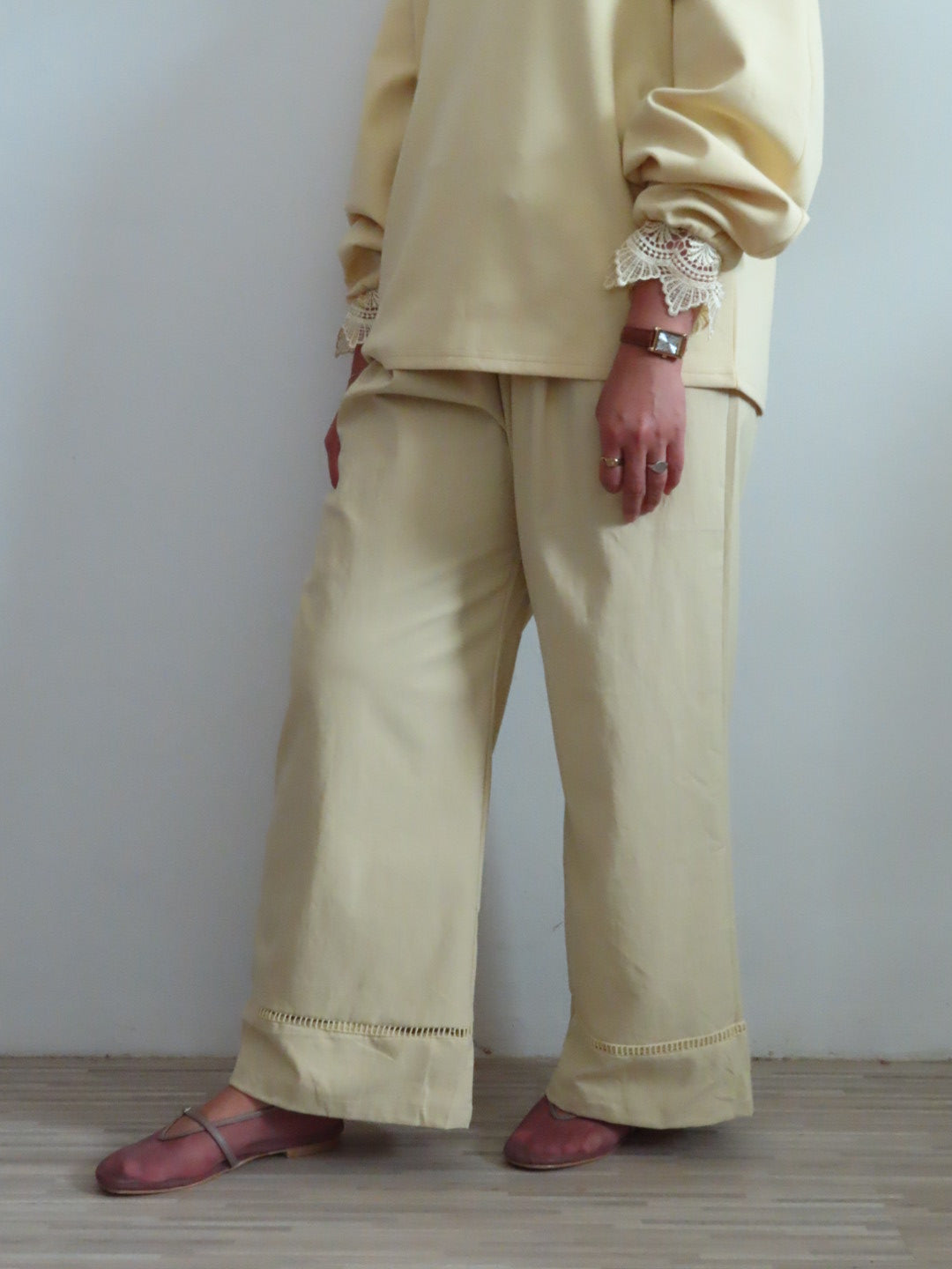 Lace Hem Boyfriend Pants